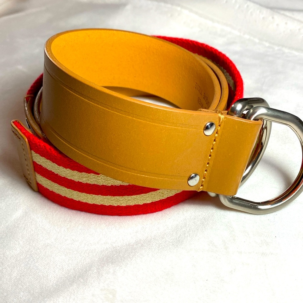 Vintage Talbots leather belt with red and white strap 27-37"